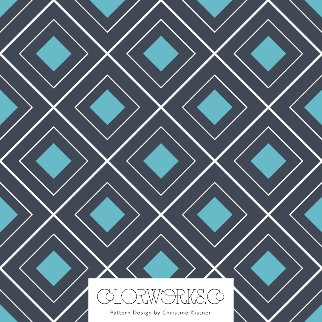 Nested white diamond outlines with turquoise centers on charcoal.