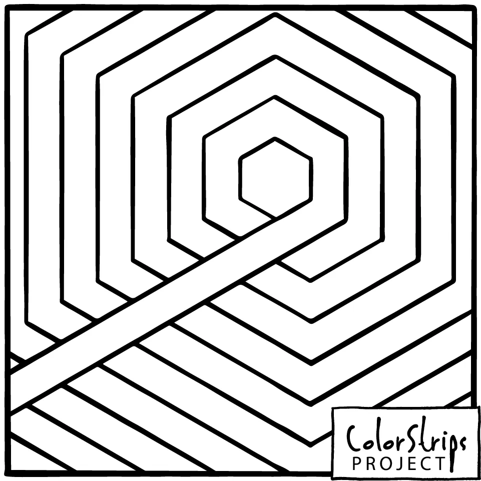 A hexagonal spiral of nested lines turning in toward the center.