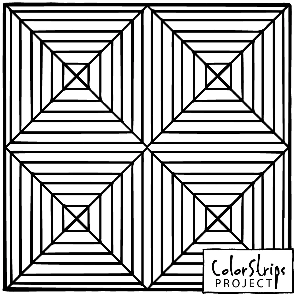 Four squares of nested, concentric lines forming a quilt-like grid.