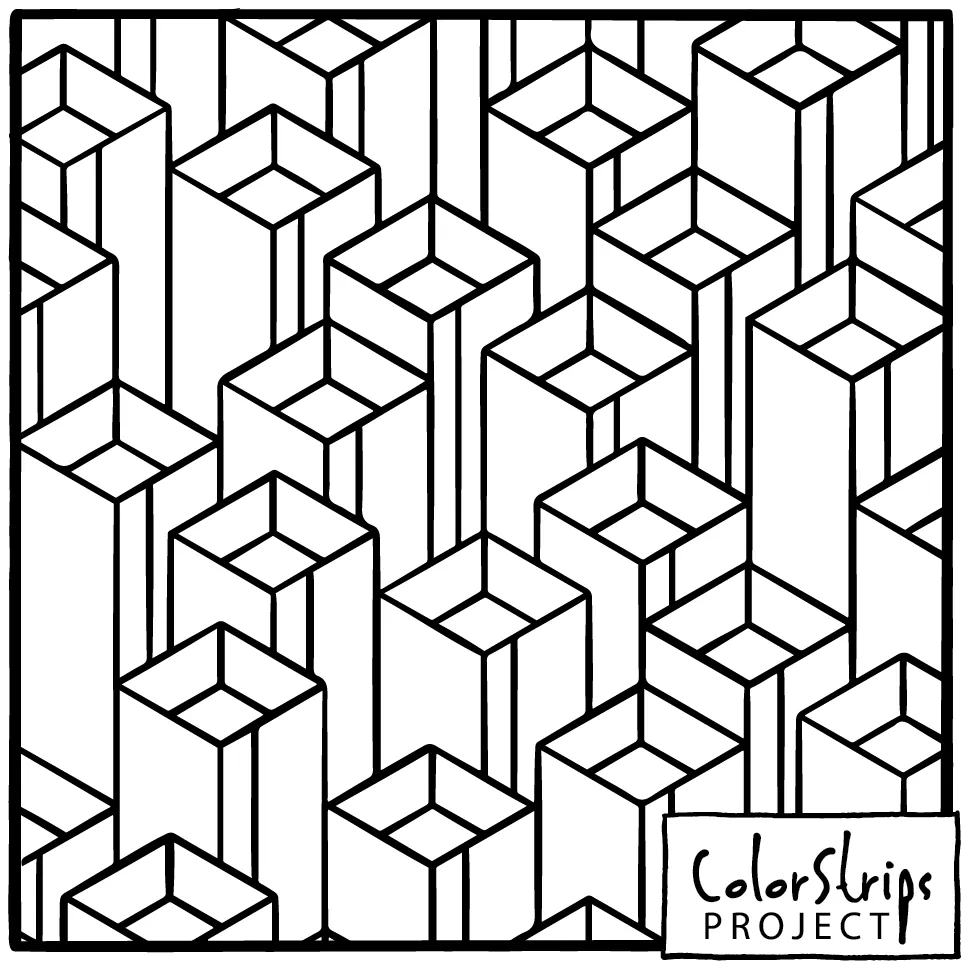 Tall isometric pillars with stepped cube tops.