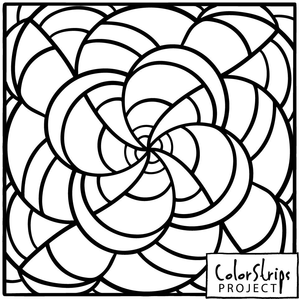 A pinwheel of overlapping curved petals spiraling out from the center.