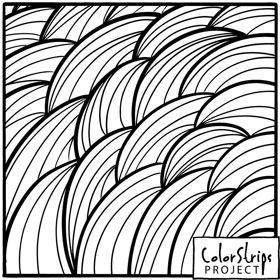Yarn: layered fans of curved lines, like overlapping scallops.