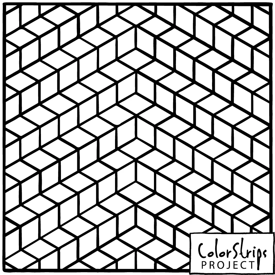 A tumbling-block pattern of isometric diamonds.